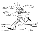 A doodle of Diane skipping around a grassy field.